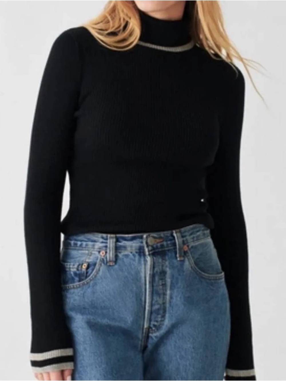 Faherty organic cotton cashmere blend ribbed turtleneck black sweater